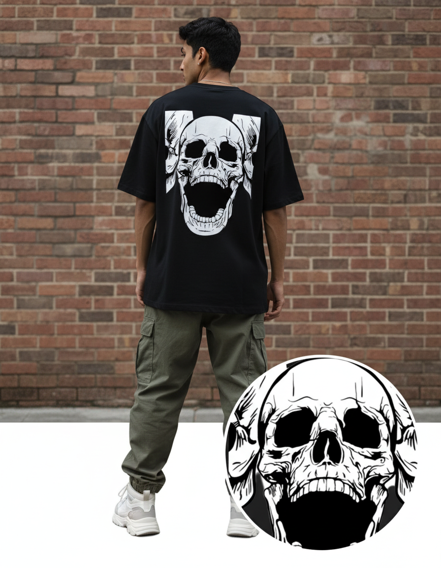 Oversized ‘Screaming Skulls’ Unisex T-Shirt — Dual-Sided Grunge Streetwear