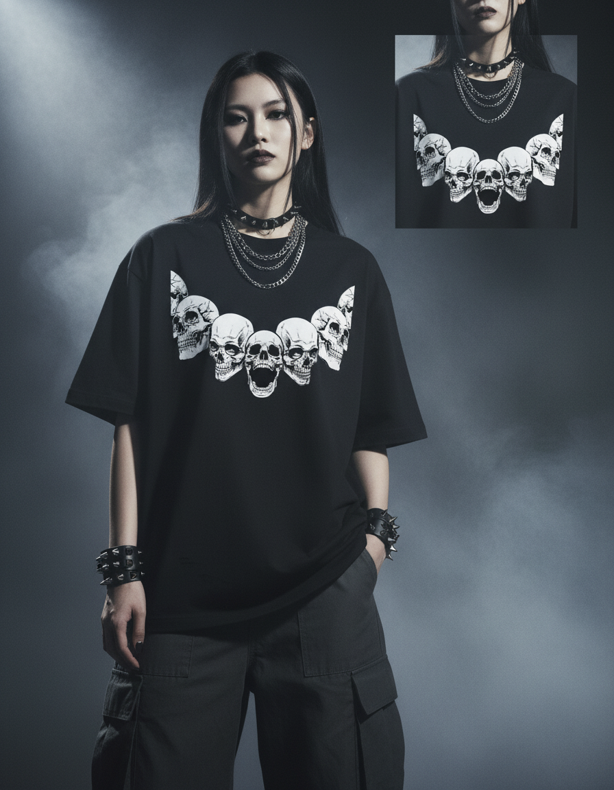 Oversized ‘Screaming Skulls’ Unisex T-Shirt — Dual-Sided Grunge Streetwear
