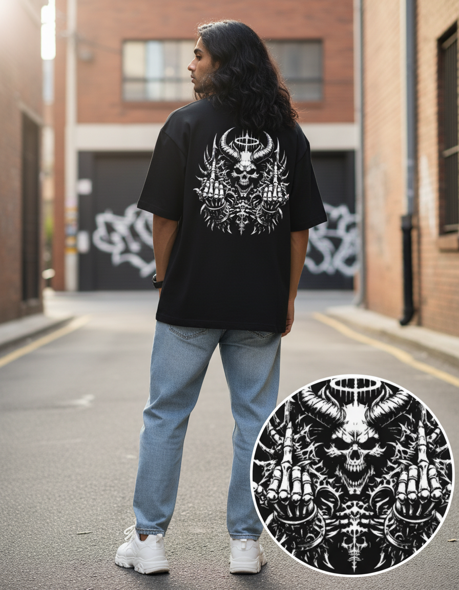 Oversized ‘Hellraiser’ Unisex T-Shirt — Rebellious Skull Blackout Statement Streetwear